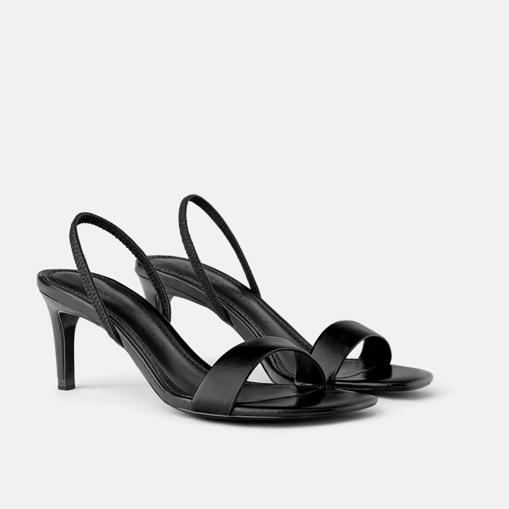 Zara Black Heeled Leather Strappy Sandals Size 6.5